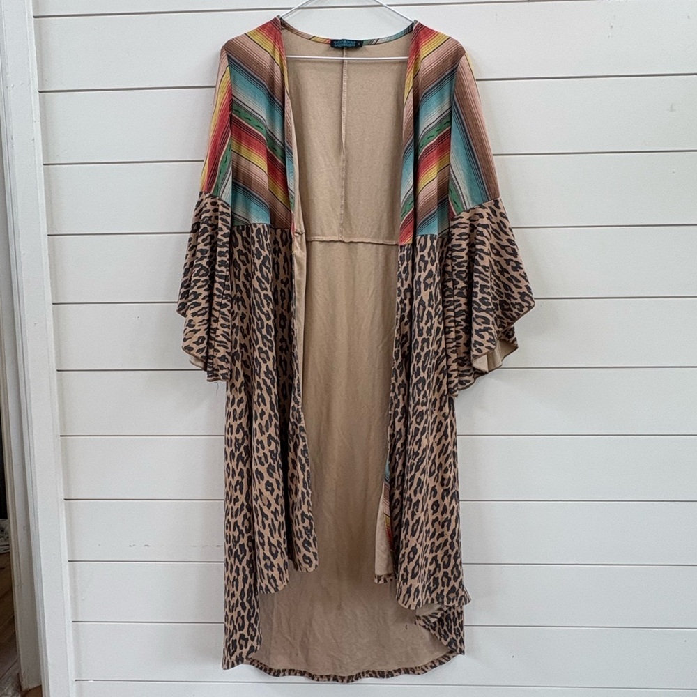 Boho Leopard & Stripe Open Front Kimono